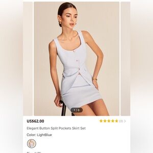 NWT COMMENSE Elegant Light Blue Button Split Pockets Skirt Set size Small